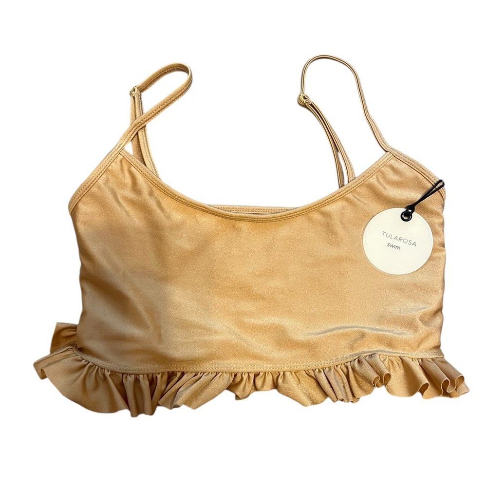 Tularosa Revolve Bali Ruffle Bikini Swim Top in Gold - Picture 2 of 7